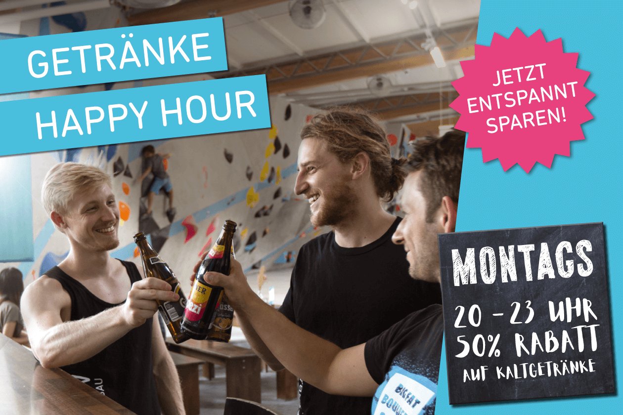 Getränke Happy Hour jeden Montag 20-23 Uhr in der Boulderwelt München Süd
