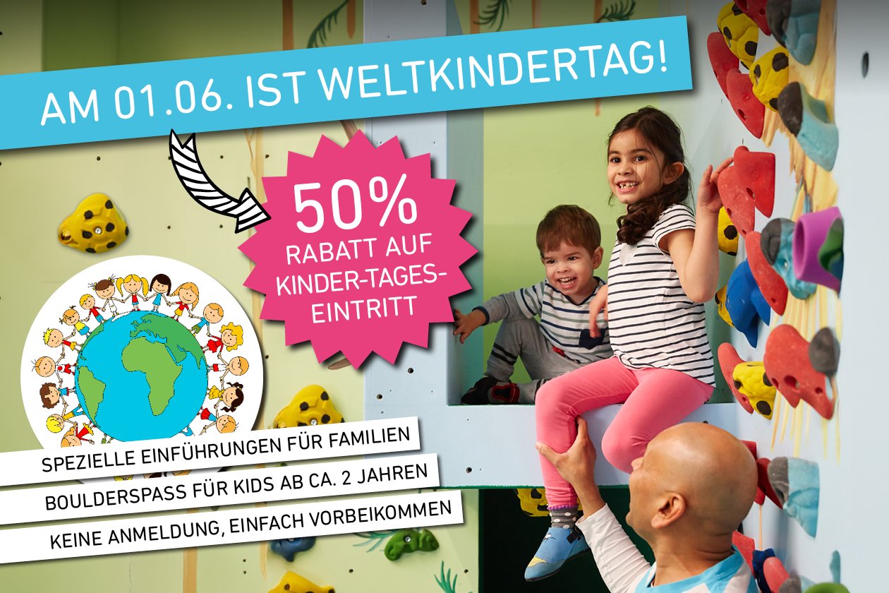 Internationaler Kindertag in der Boulderwelt am 1.6. spare 50 % auf alle Kindereintritte